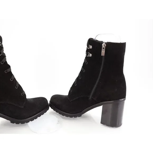 La Canadienne Parkera Waterproof Lug Boot Womens 8.5 Black Suede Lace Up Bootie